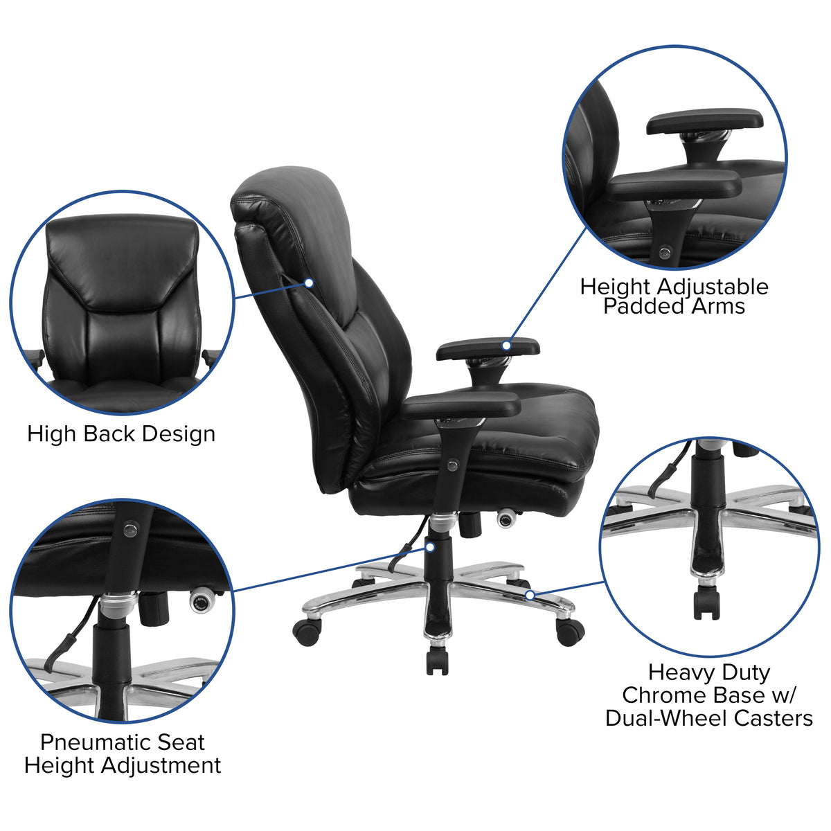 HERCULES Series 24/7 Intensive Use Big & Tall 400 lb. Rated Black LeatherSoft Ergonomic Office Chair with Lumbar Knob