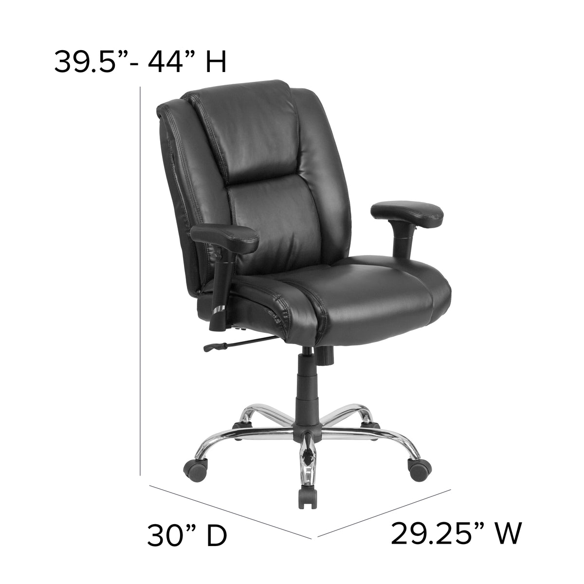 HERCULES Series Big & Tall 400 lb. Rated Black LeatherSoft Ergonomic Task Office Chair with Chrome Base and Adjustable Arms