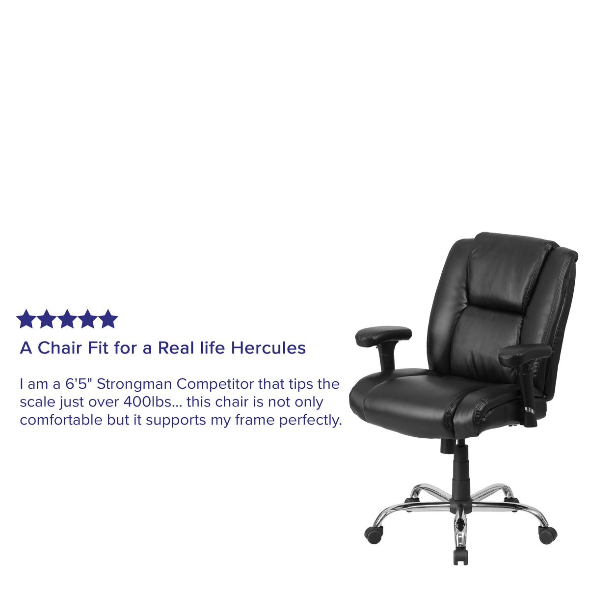 HERCULES Series Big & Tall 400 lb. Rated Black LeatherSoft Ergonomic Task Office Chair with Chrome Base and Adjustable Arms