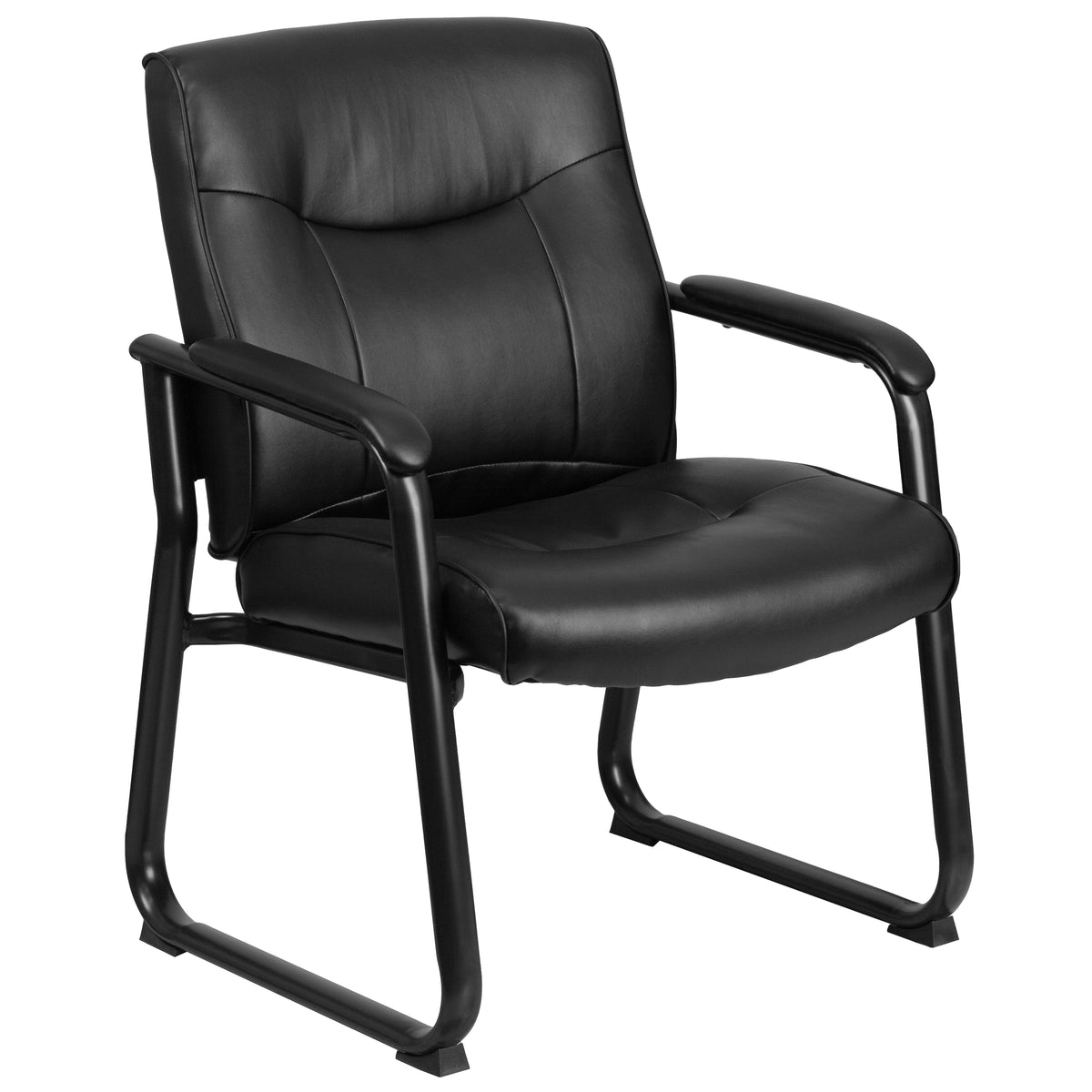 HERCULES Series Big & Tall 500 lb. Rated Black LeatherSoft Executive Side Reception Chair with Sled Base