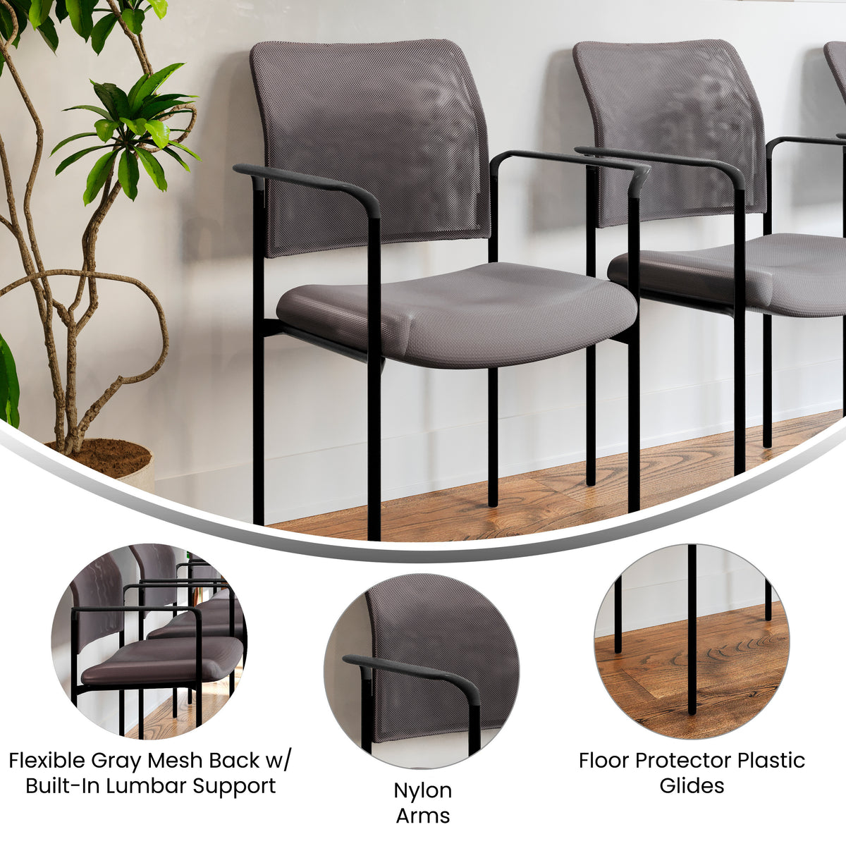Jana Comfort Gray Mesh Stackable Steel Side Chair with Arms