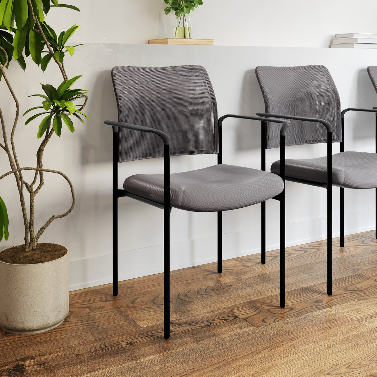 Jana Comfort Gray Mesh Stackable Steel Side Chair with Arms
