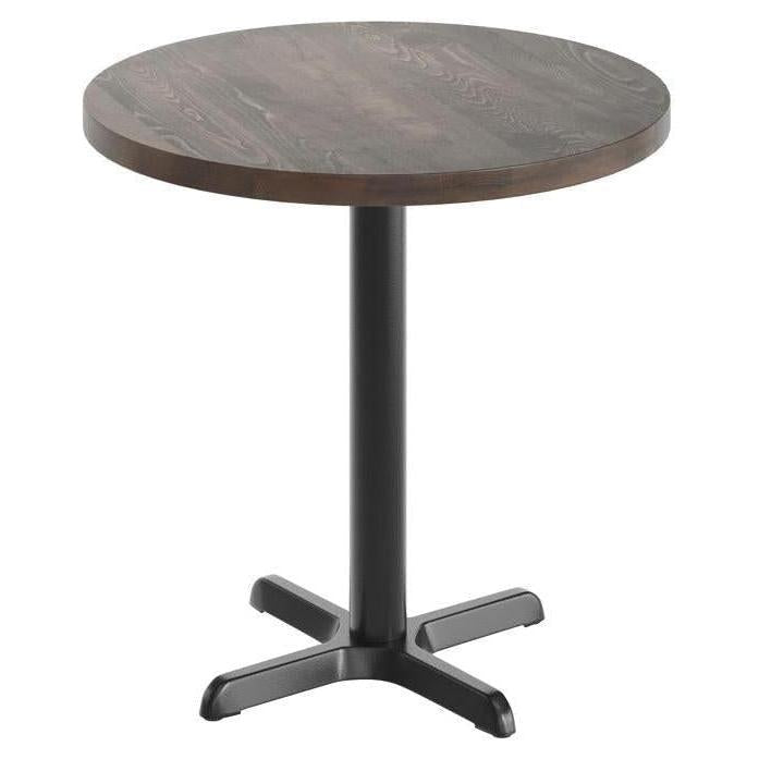 Bennett 30" Round Solid Wood Commercial Table in Dark Brown with 22" x 22" Black X-Base