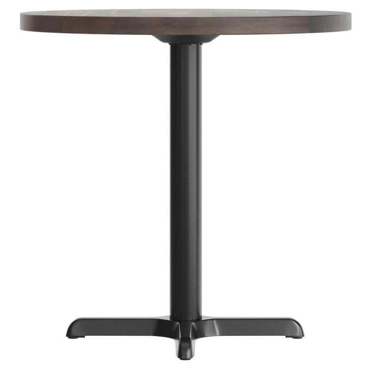 Bennett 30" Round Solid Wood Commercial Table in Dark Brown with 22" x 22" Black X-Base