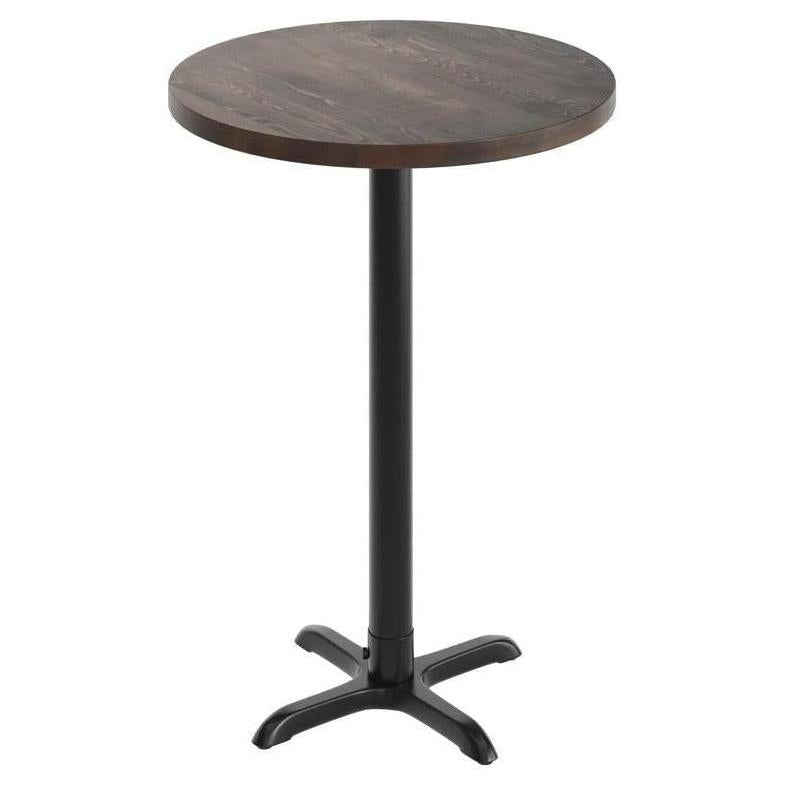 Bennett 30" Round Solid Wood Commercial Table in Dark Brown with 22" x 22" Black X-Base