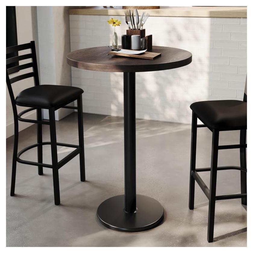 Bennett 30" Round Solid Wood Commercial Table in Dark Brown with 18" Black Round Base
