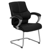 Tristan Black LeatherSoft Executive Side Reception Chair with Silver Sled Base