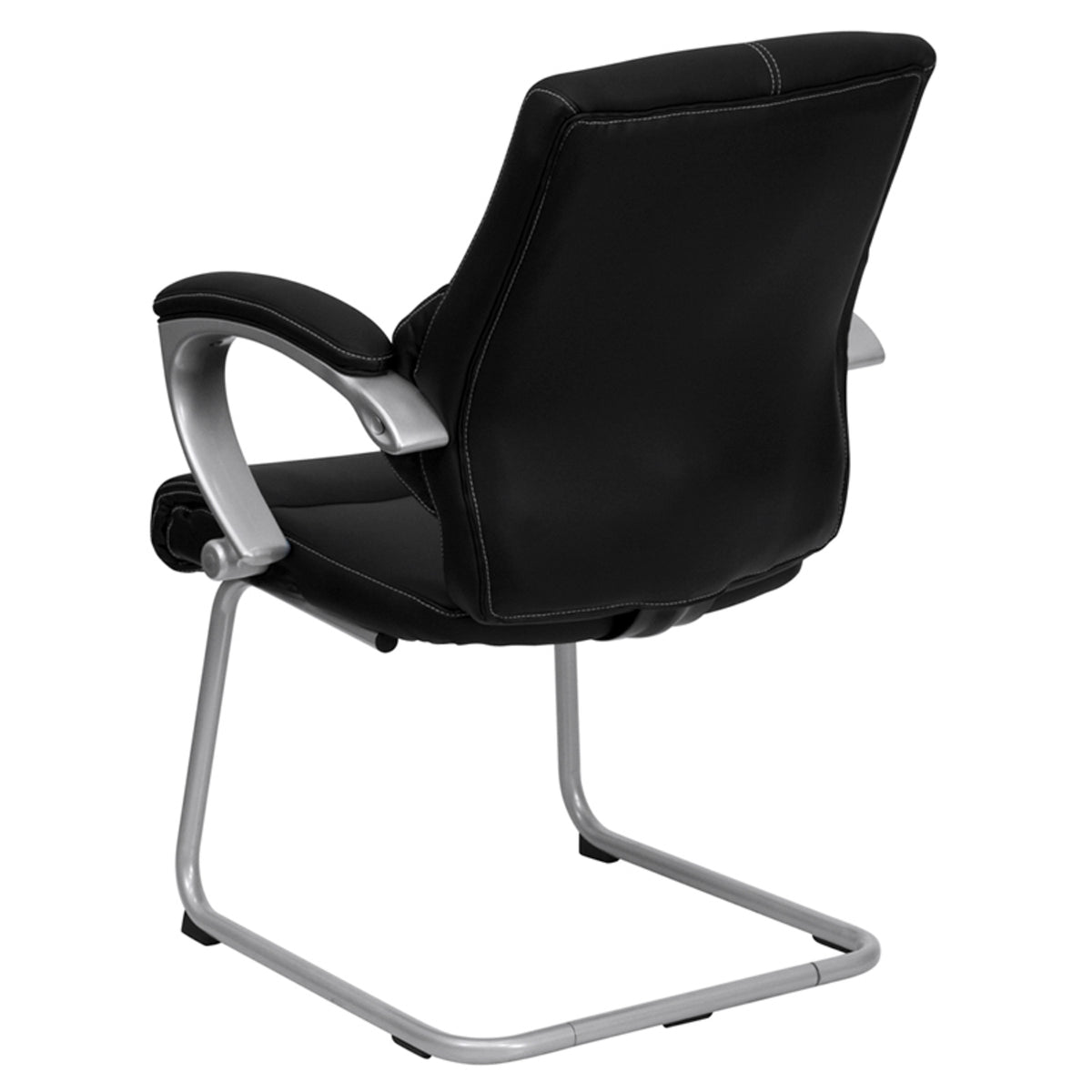 Tristan Black LeatherSoft Executive Side Reception Chair with Silver Sled Base