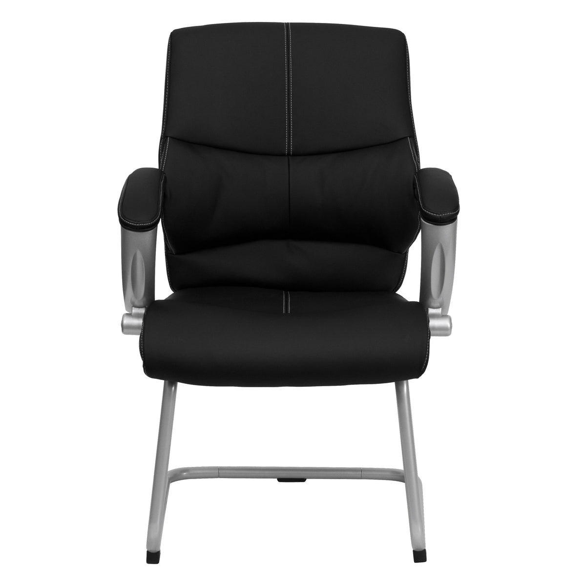 Tristan Black LeatherSoft Executive Side Reception Chair with Silver Sled Base