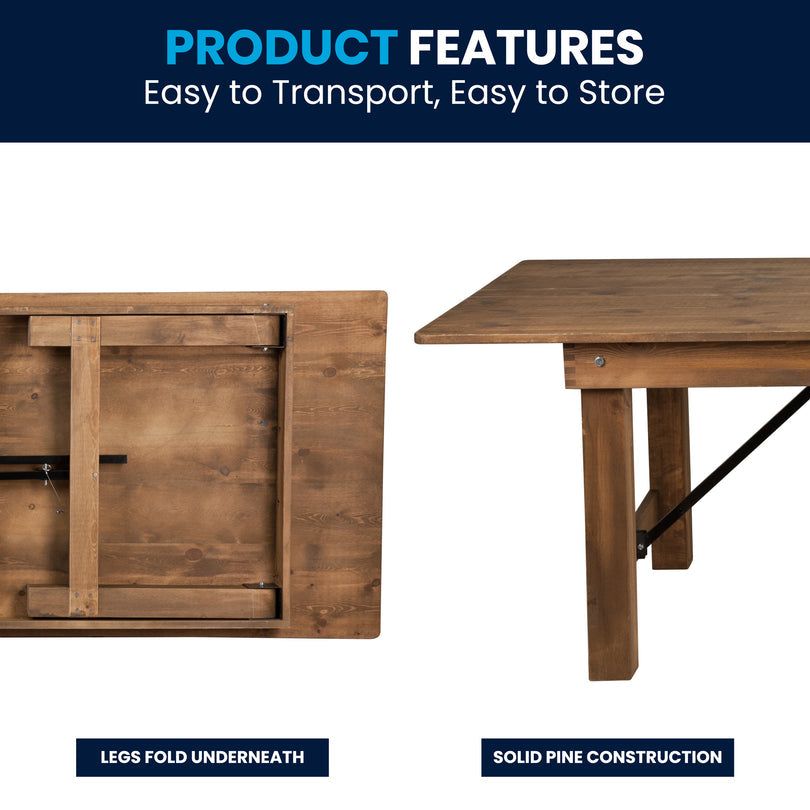 Antique Rustic Solid Pine Folding Farm Table