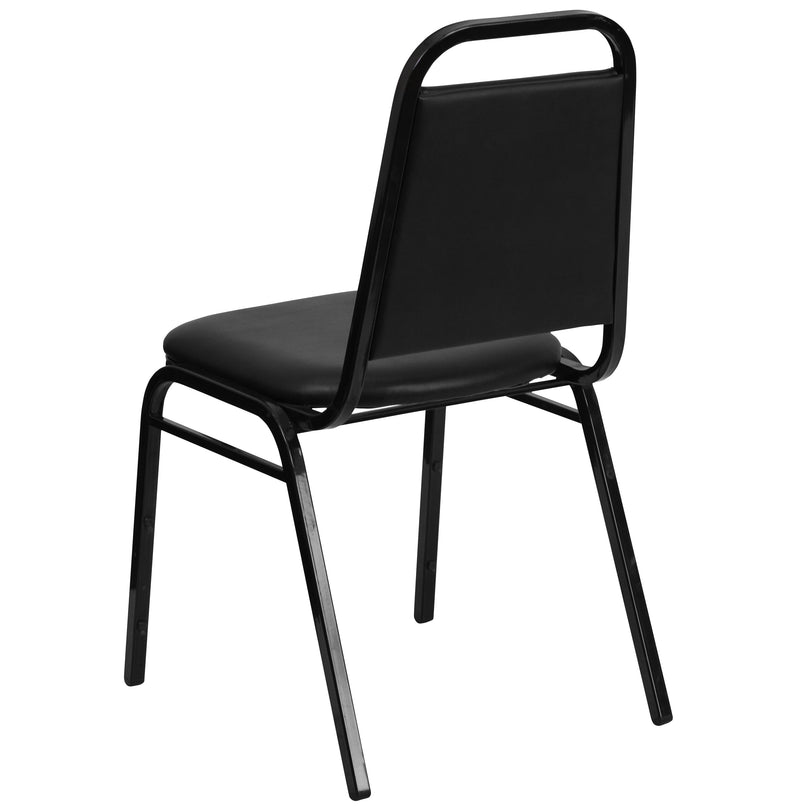 HERCULES Series Trapezoidal Back Stacking Banquet Chair in Black Vinyl - 1-1/2" Thick Seat