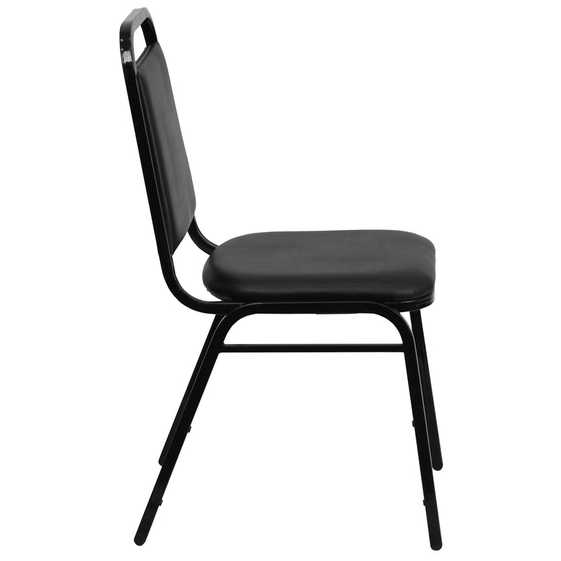 HERCULES Series Trapezoidal Back Stacking Banquet Chair in Black Vinyl - 1-1/2" Thick Seat