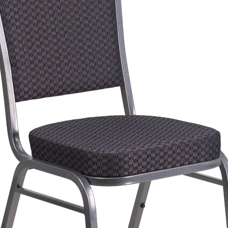 HERCULES Series Crown Back Stacking Banquet Chair in Black Patterned Fabric - Silver Vein Frame