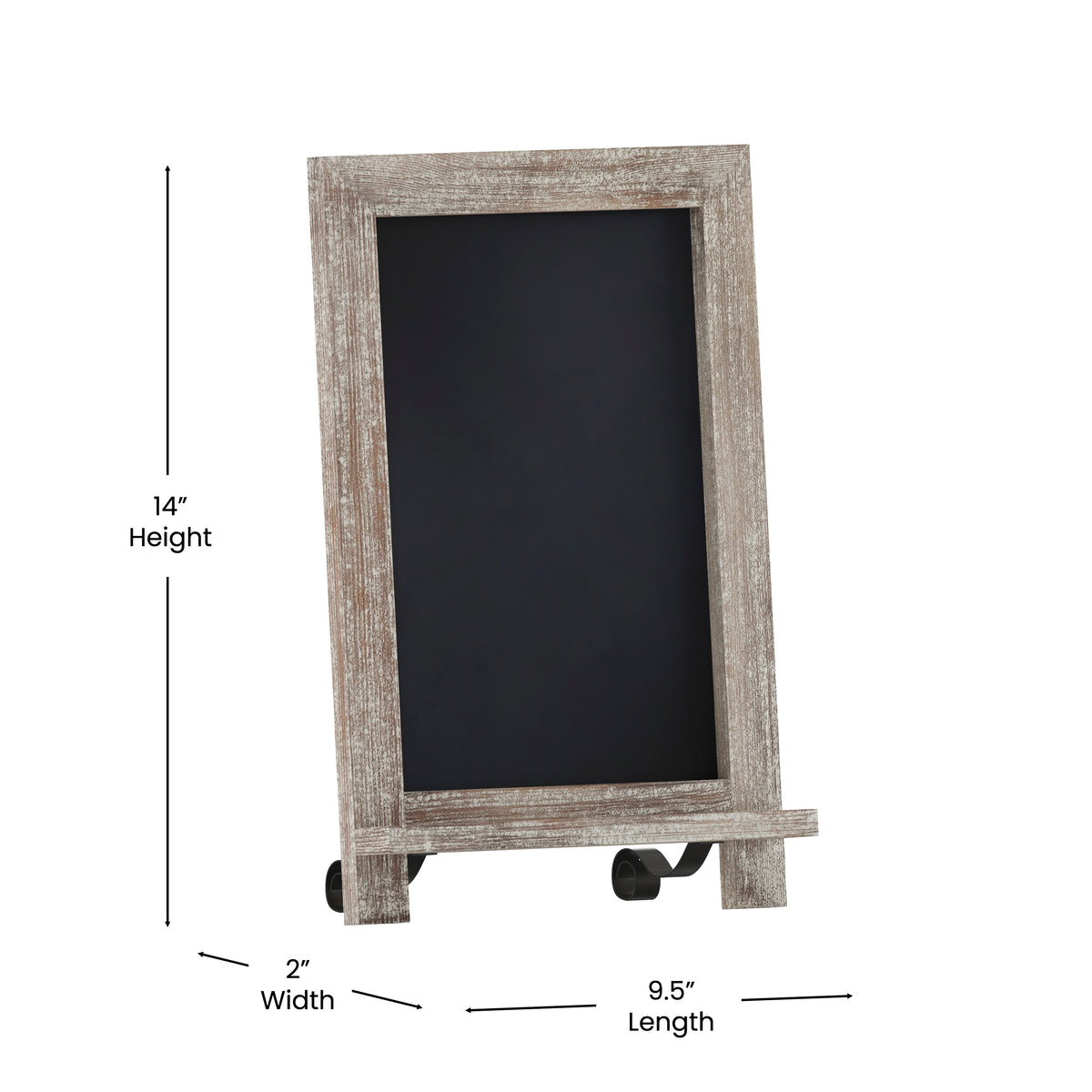 Canterbury 9.5" x 14" Weathered Tabletop Magnetic Chalkboard Sign with Metal Scrolled Legs, Hanging Wall Chalkboard, Countertop Memo Board