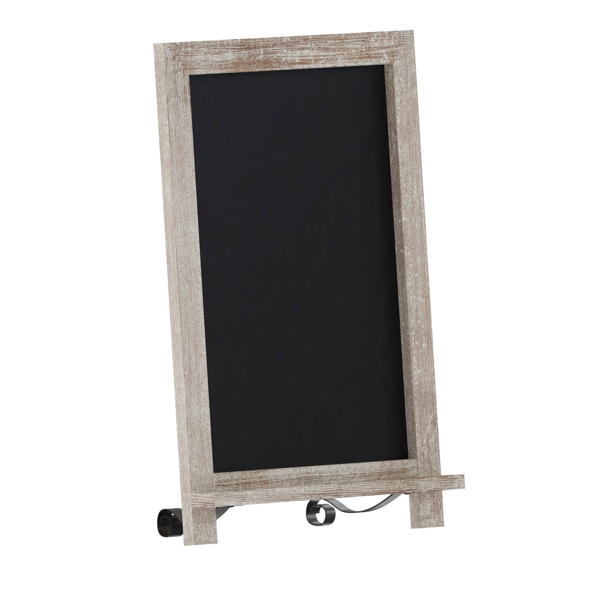 Canterbury 12" x 17" Weathered Tabletop Magnetic Chalkboard Sign with Metal Scrolled Legs, Hanging Wall Chalkboard, Countertop Memo Board