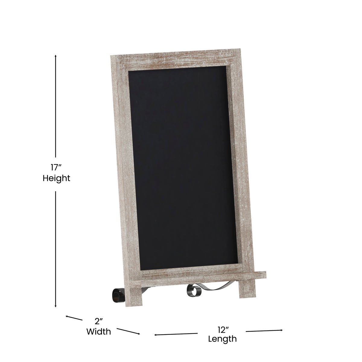 Canterbury 12" x 17" Weathered Tabletop Magnetic Chalkboard Sign with Metal Scrolled Legs, Hanging Wall Chalkboard, Countertop Memo Board
