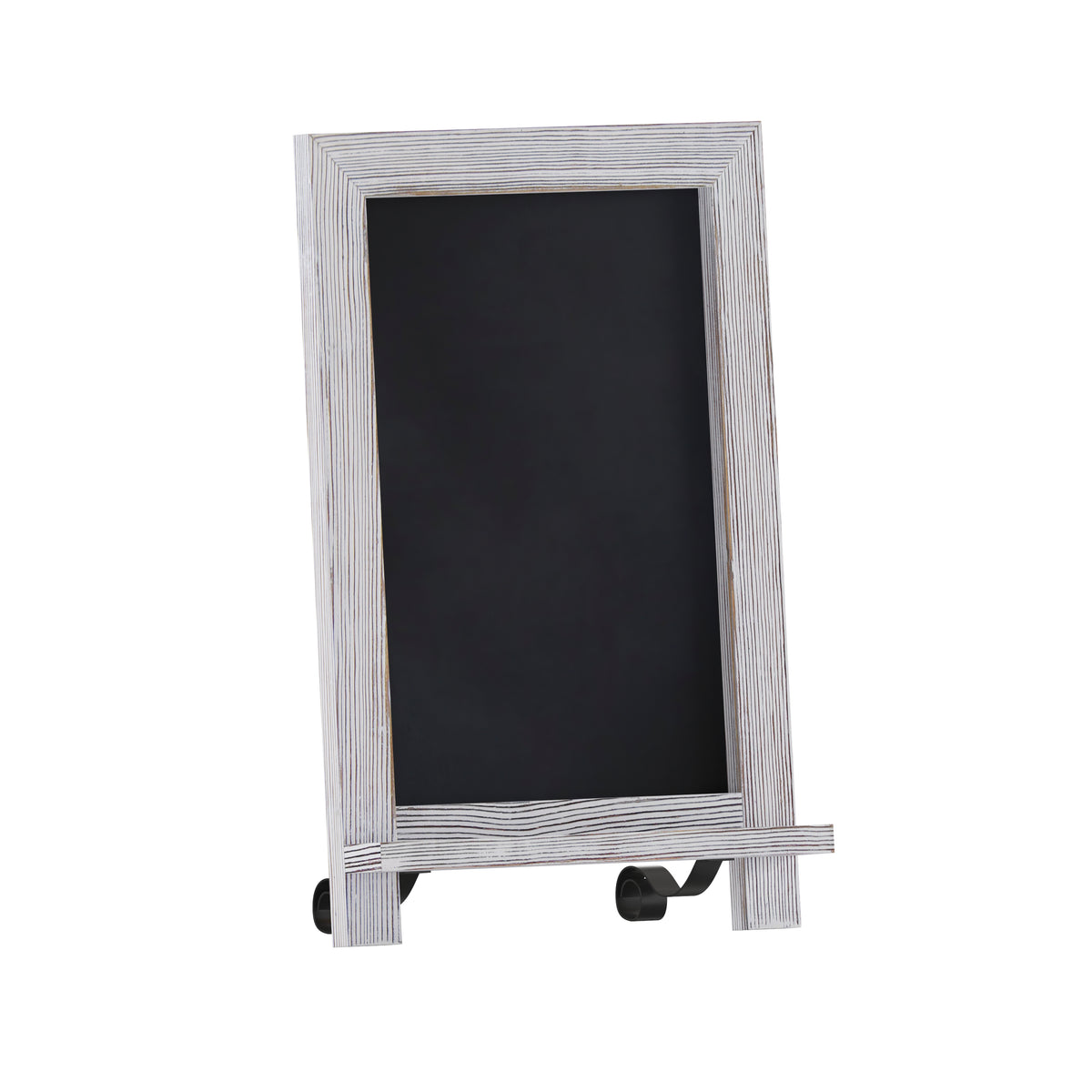 Canterbury 9.5" x 14" Whitewashed Tabletop Magnetic Chalkboard Sign with Metal Scrolled Legs, Hanging Wall Chalkboard, Countertop Memo Board