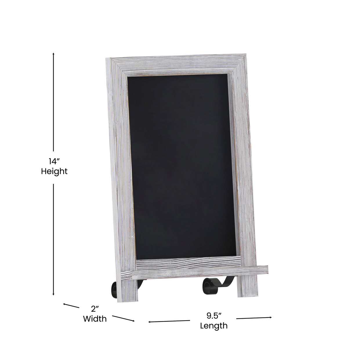 Canterbury 9.5" x 14" Whitewashed Tabletop Magnetic Chalkboard Sign with Metal Scrolled Legs, Hanging Wall Chalkboard, Countertop Memo Board