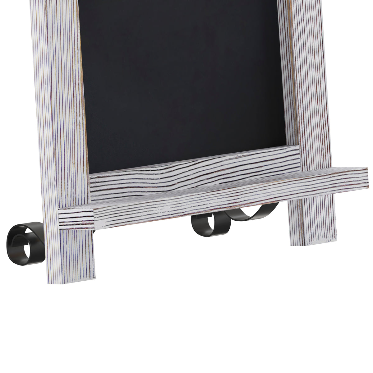 Canterbury 9.5" x 14" Whitewashed Tabletop Magnetic Chalkboard Sign with Metal Scrolled Legs, Hanging Wall Chalkboard, Countertop Memo Board