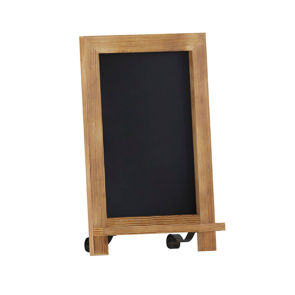 Canterbury 9.5" x 14" Torched Wood Tabletop Magnetic Chalkboard Sign with Metal Scrolled Legs, Hanging Wall Chalkboard, Countertop Memo Board