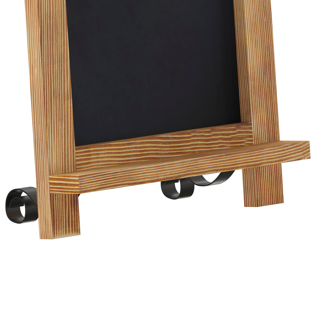 Canterbury 9.5" x 14" Torched Wood Tabletop Magnetic Chalkboard Sign with Metal Scrolled Legs, Hanging Wall Chalkboard, Countertop Memo Board
