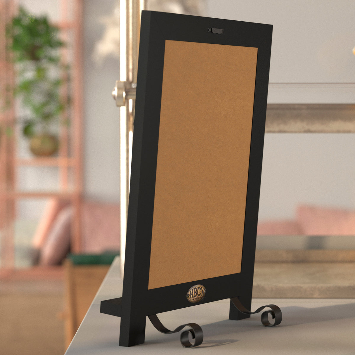 Canterbury 9.5" x 14" Black Tabletop Magnetic Chalkboard Sign with Metal Scrolled Legs, Hanging Wall Chalkboard, Countertop Memo Board