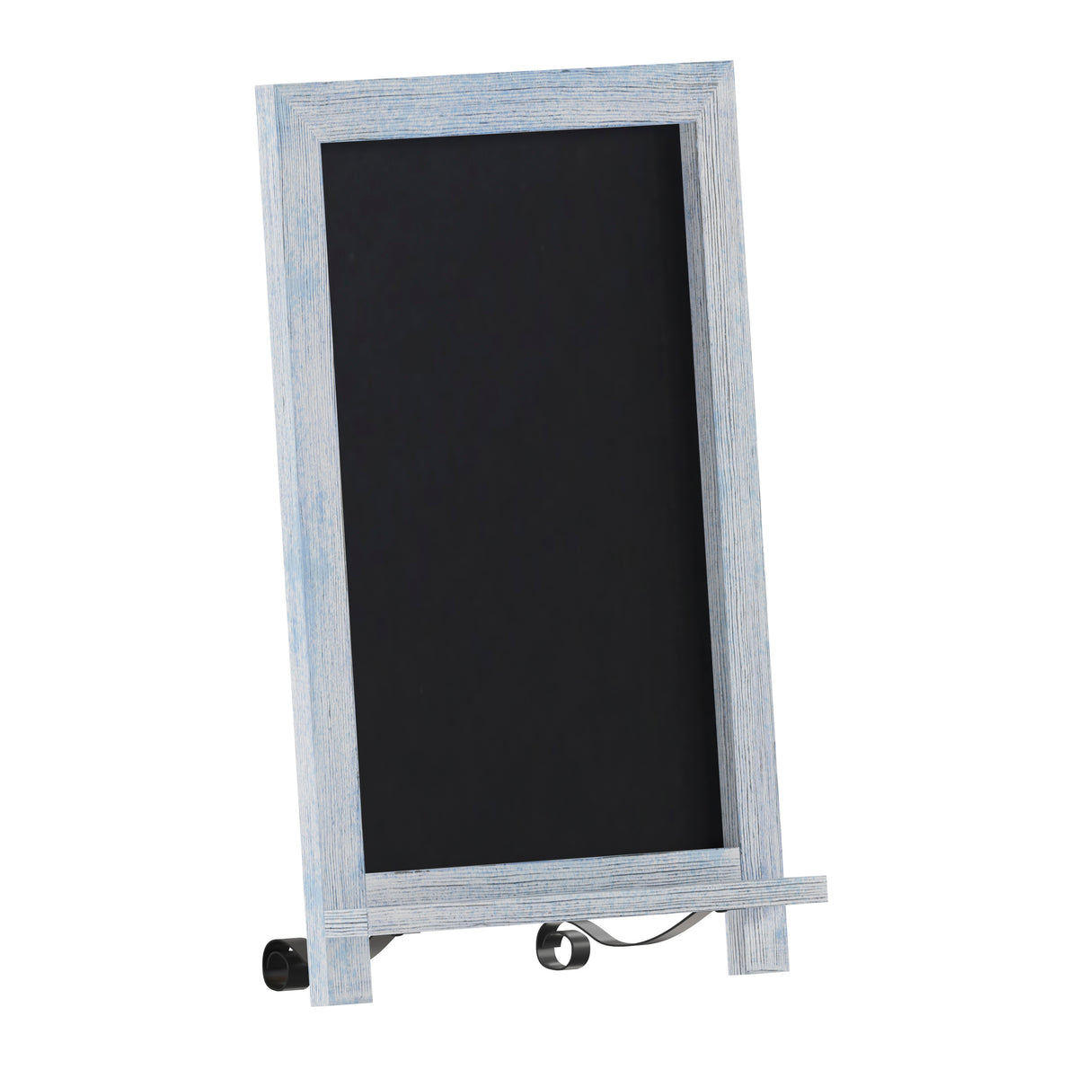 Canterbury 12" x 17" Rustic Blue Tabletop Magnetic Chalkboard Sign with Metal Scrolled Legs, Hanging Wall Chalkboard, Countertop Memo Board