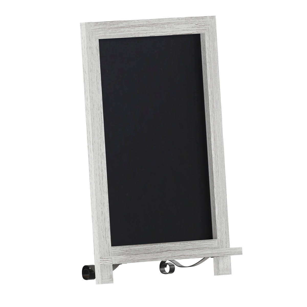 Canterbury 12" x 17" Whitewashed Tabletop Magnetic Chalkboard Sign with Metal Scrolled Legs, Hanging Wall Chalkboard, Countertop Memo Board