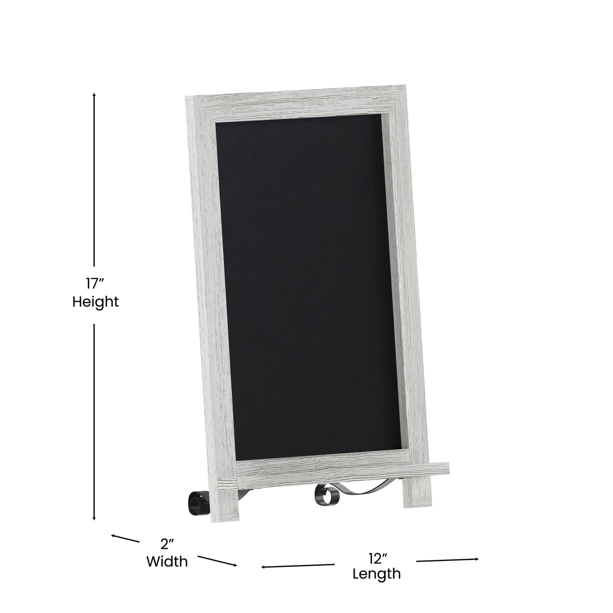 Canterbury 12" x 17" Whitewashed Tabletop Magnetic Chalkboard Sign with Metal Scrolled Legs, Hanging Wall Chalkboard, Countertop Memo Board