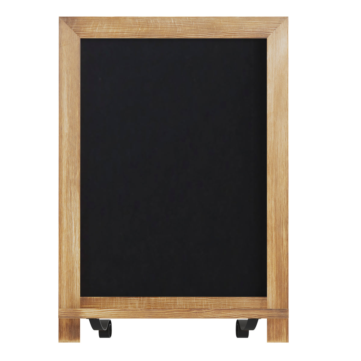 Canterbury 12" x 17" Torched Wood Tabletop Magnetic Chalkboard Sign with Metal Scrolled Legs, Hanging Wall Chalkboard, Countertop Memo Board