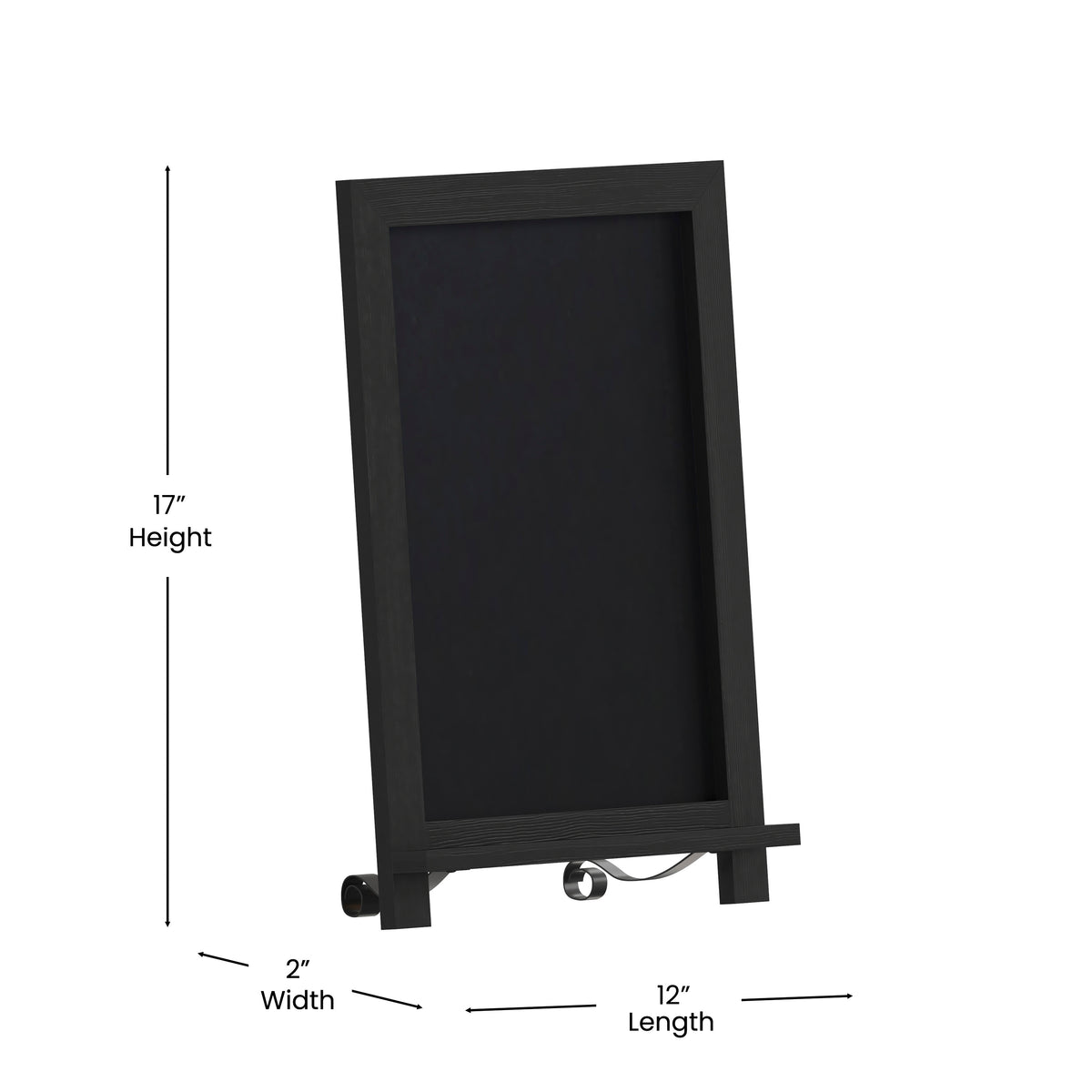 Canterbury 12" x 17" Black Tabletop Magnetic Chalkboard Sign with Metal Scrolled Legs, Hanging Wall Chalkboard, Countertop Memo Board
