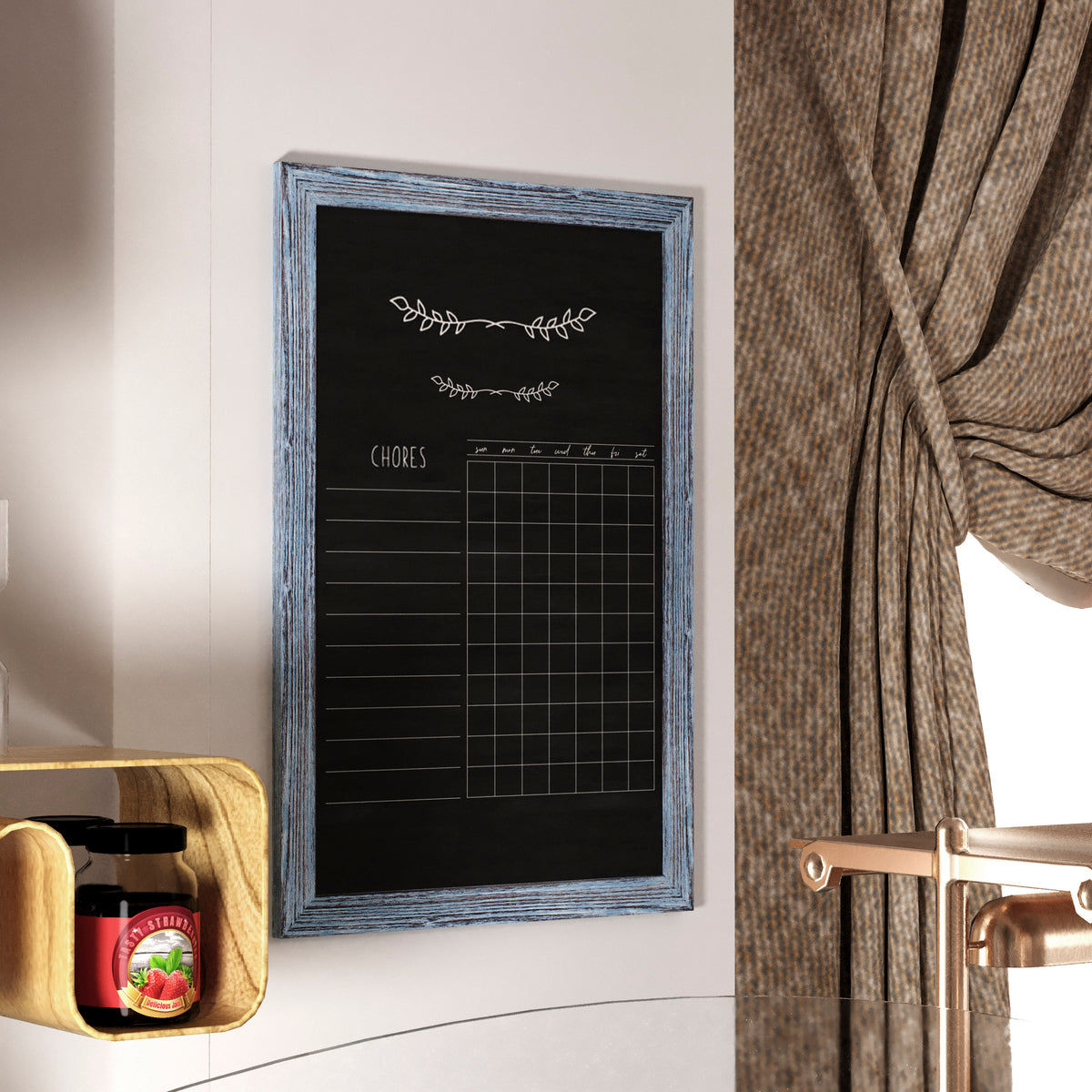 Canterbury 24" x 36" Rustic Blue Wall Mount Magnetic Chalkboard Sign with Eraser, Hanging Wall Chalkboard Memo Board for Home, School, or Business