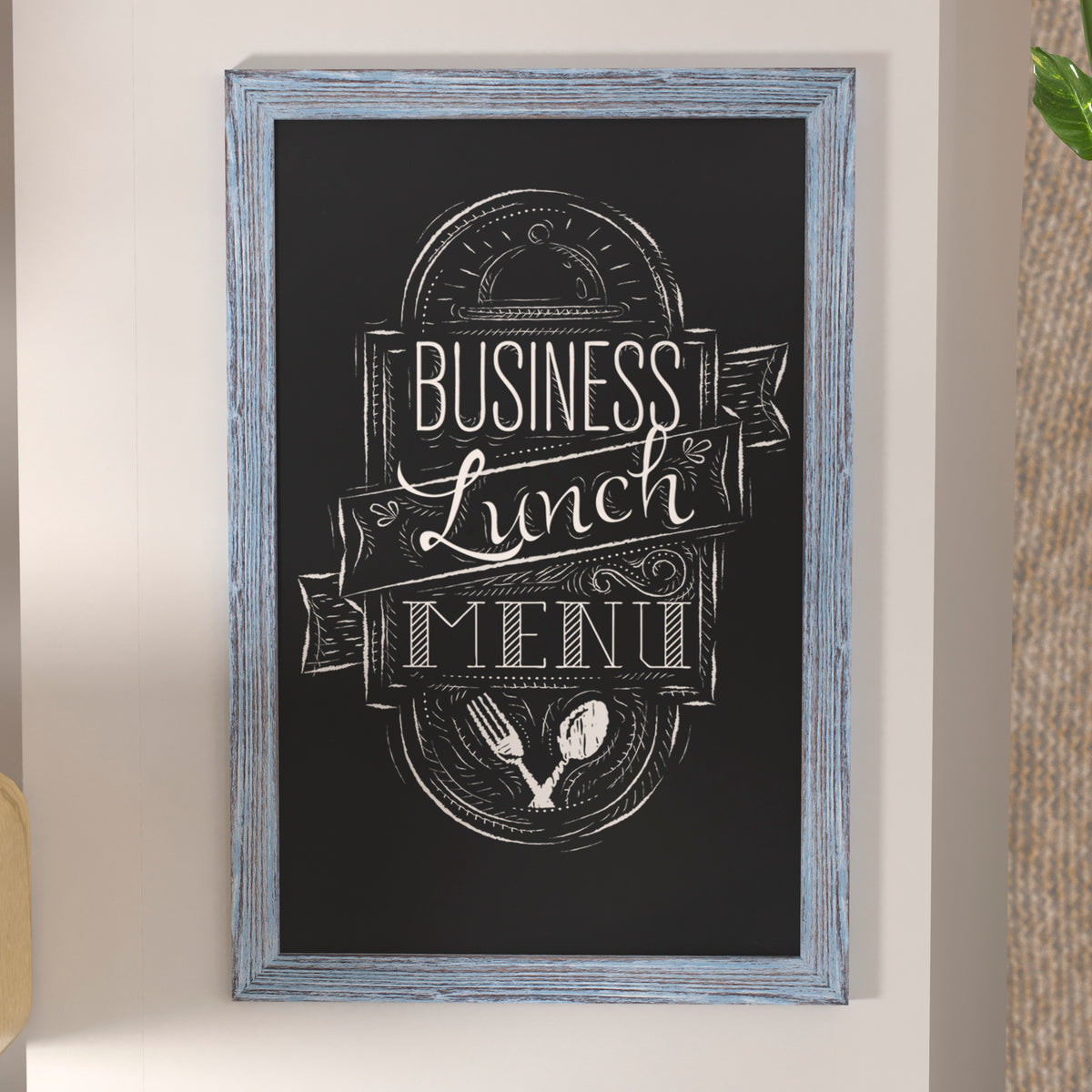 Canterbury 24" x 36" Rustic Blue Wall Mount Magnetic Chalkboard Sign with Eraser, Hanging Wall Chalkboard Memo Board for Home, School, or Business