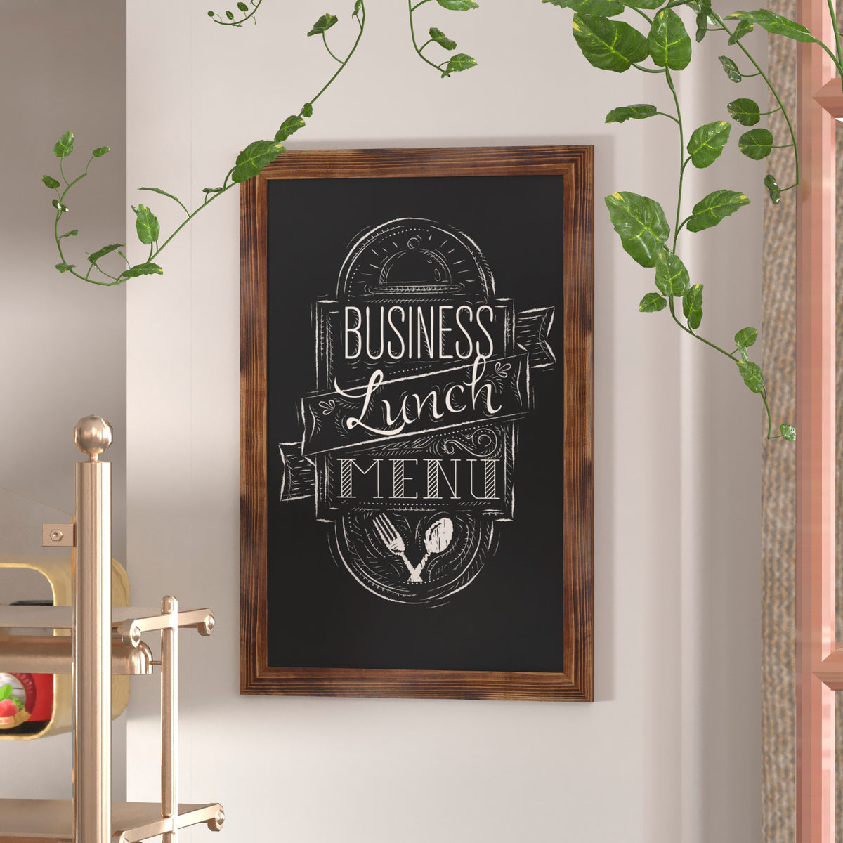 Canterbury 24" x 36" Torched Wood Wall Mount Magnetic Chalkboard Sign with Eraser, Hanging Wall Chalkboard Memo Board for Home, School, or Business