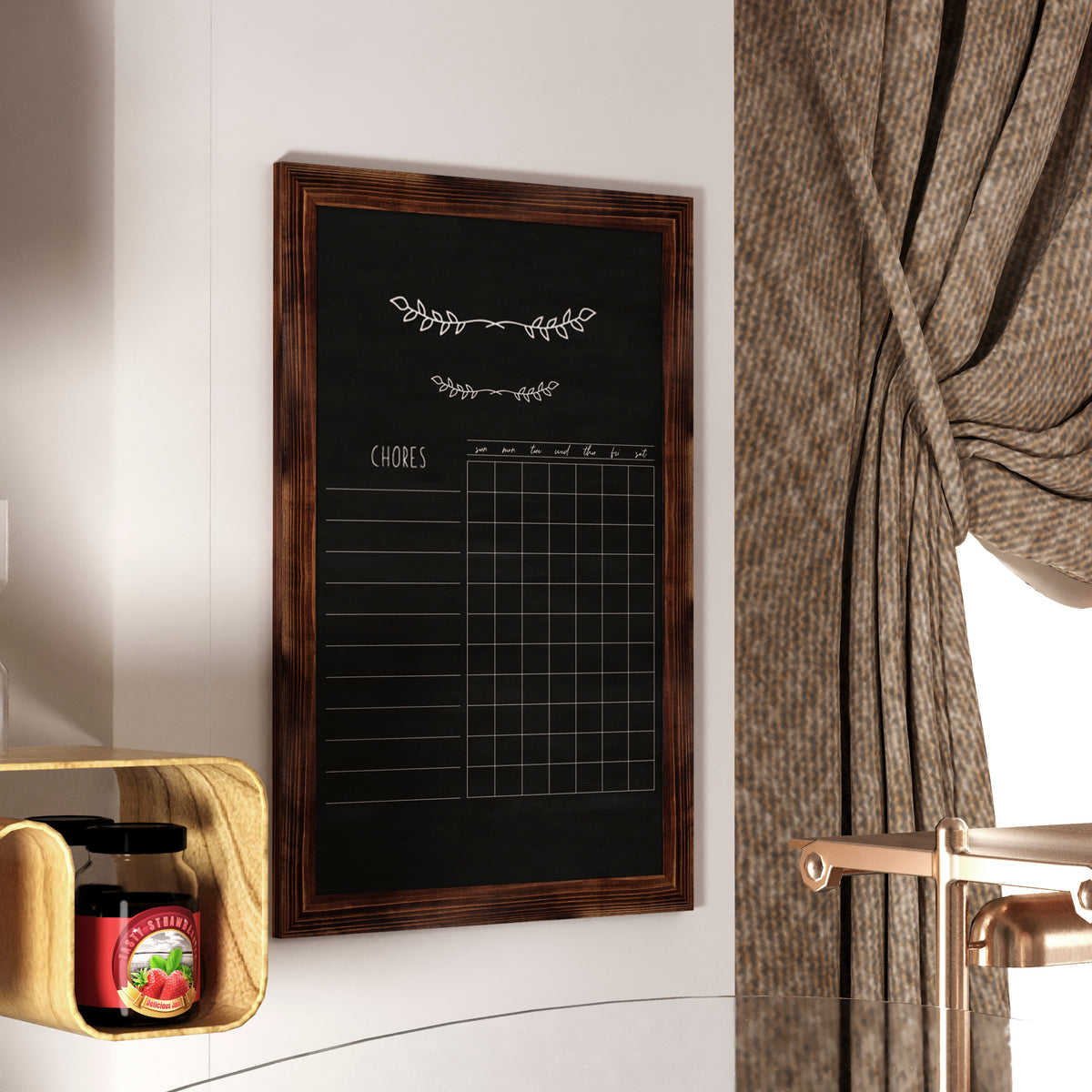 Canterbury 24" x 36" Torched Wood Wall Mount Magnetic Chalkboard Sign with Eraser, Hanging Wall Chalkboard Memo Board for Home, School, or Business