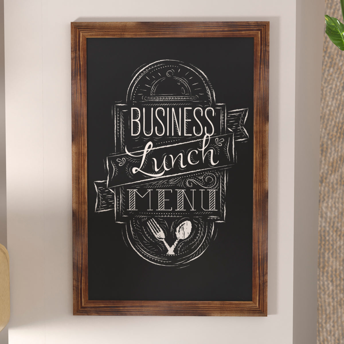 Canterbury 24" x 36" Torched Wood Wall Mount Magnetic Chalkboard Sign with Eraser, Hanging Wall Chalkboard Memo Board for Home, School, or Business