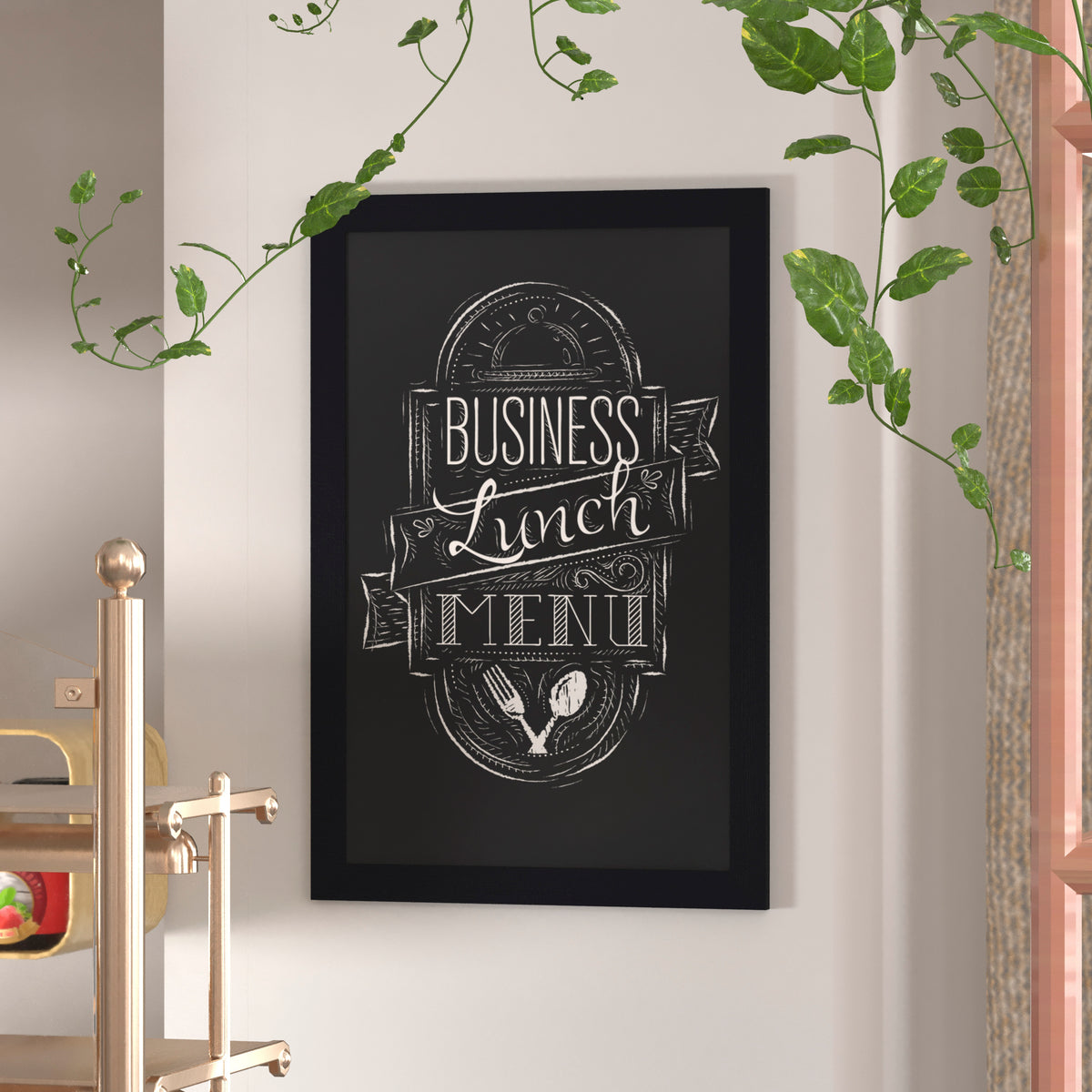 Canterbury 24" x 36" Black Wall Mount Magnetic Chalkboard Sign with Eraser, Hanging Wall Chalkboard Memo Board for Home, School, or Business