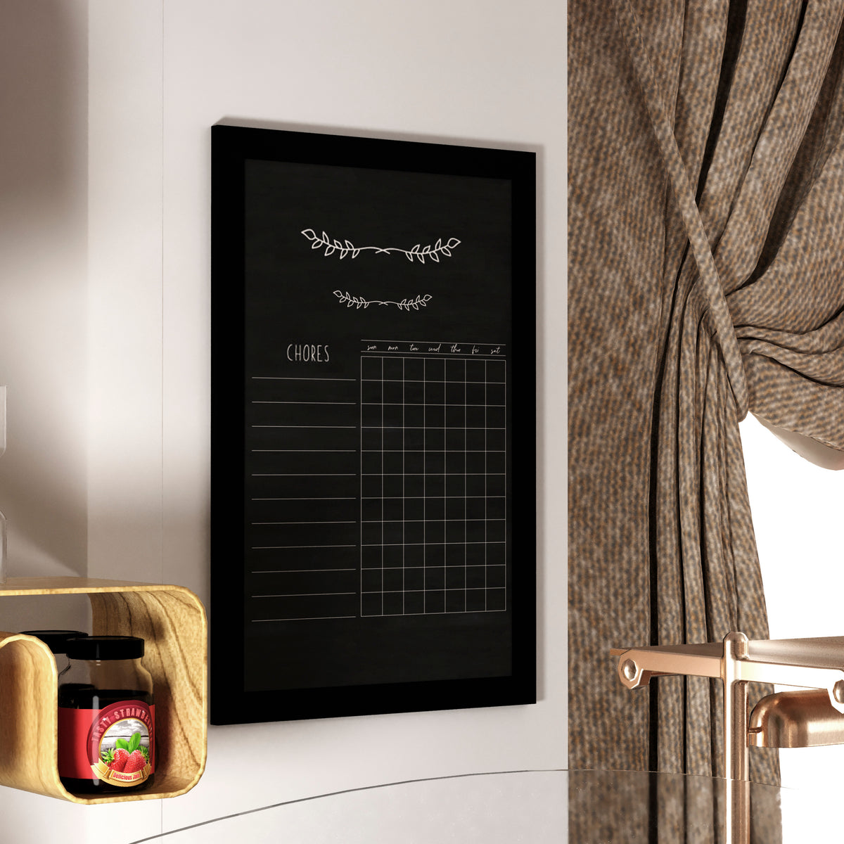 Canterbury 24" x 36" Black Wall Mount Magnetic Chalkboard Sign with Eraser, Hanging Wall Chalkboard Memo Board for Home, School, or Business