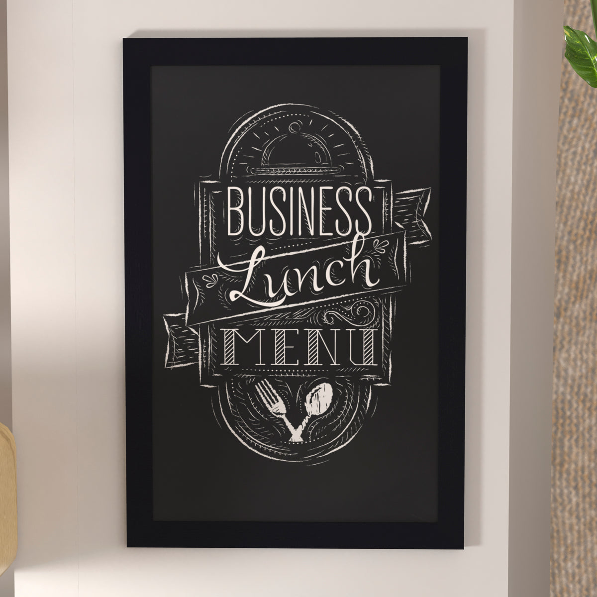 Canterbury 24" x 36" Black Wall Mount Magnetic Chalkboard Sign with Eraser, Hanging Wall Chalkboard Memo Board for Home, School, or Business