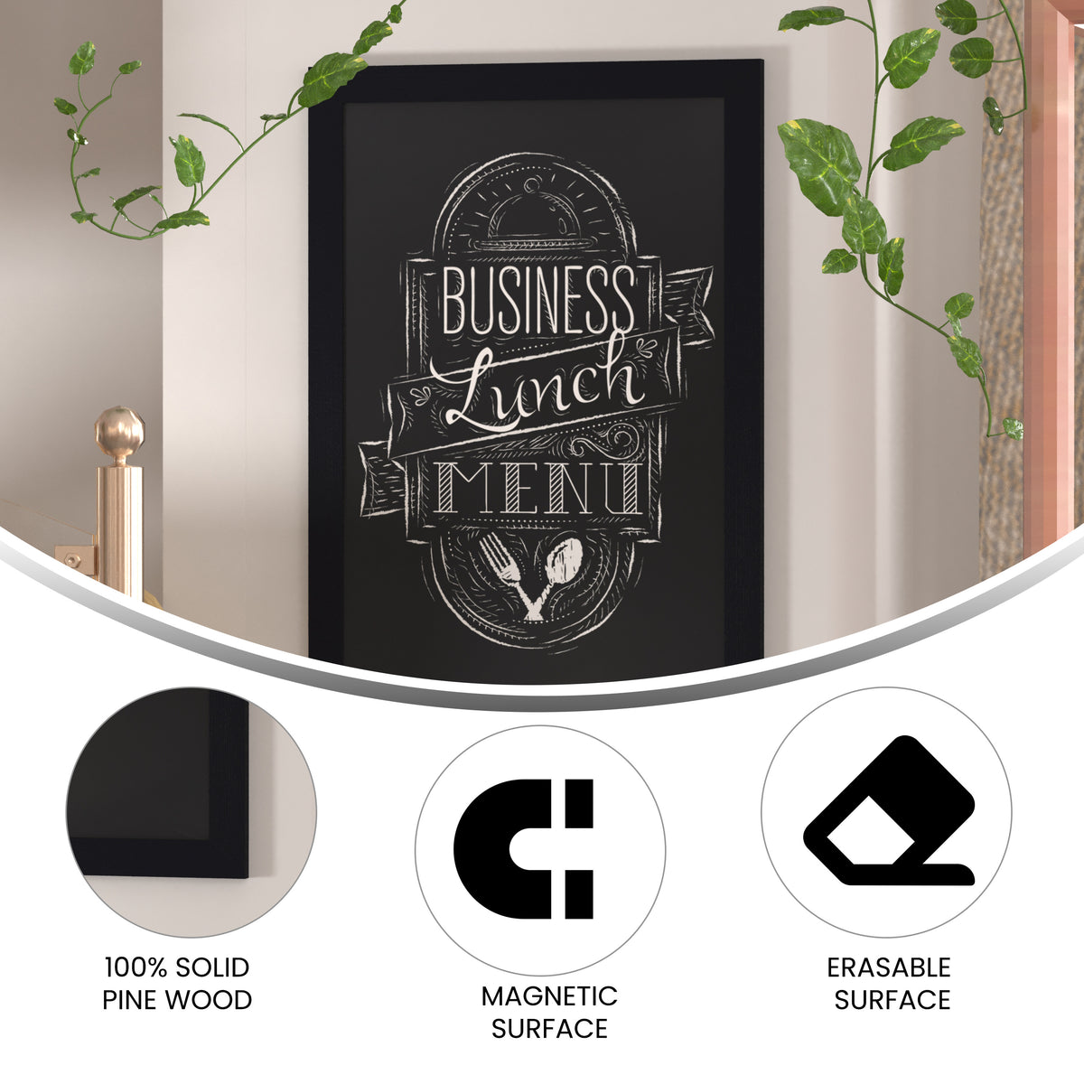 Canterbury 24" x 36" Black Wall Mount Magnetic Chalkboard Sign with Eraser, Hanging Wall Chalkboard Memo Board for Home, School, or Business