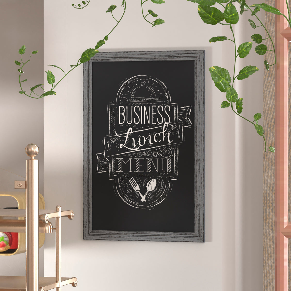 Canterbury 24" x 36" Rustic Gray Wall Mount Magnetic Chalkboard Sign with Eraser, Hanging Wall Chalkboard Memo Board for Home, School, or Business