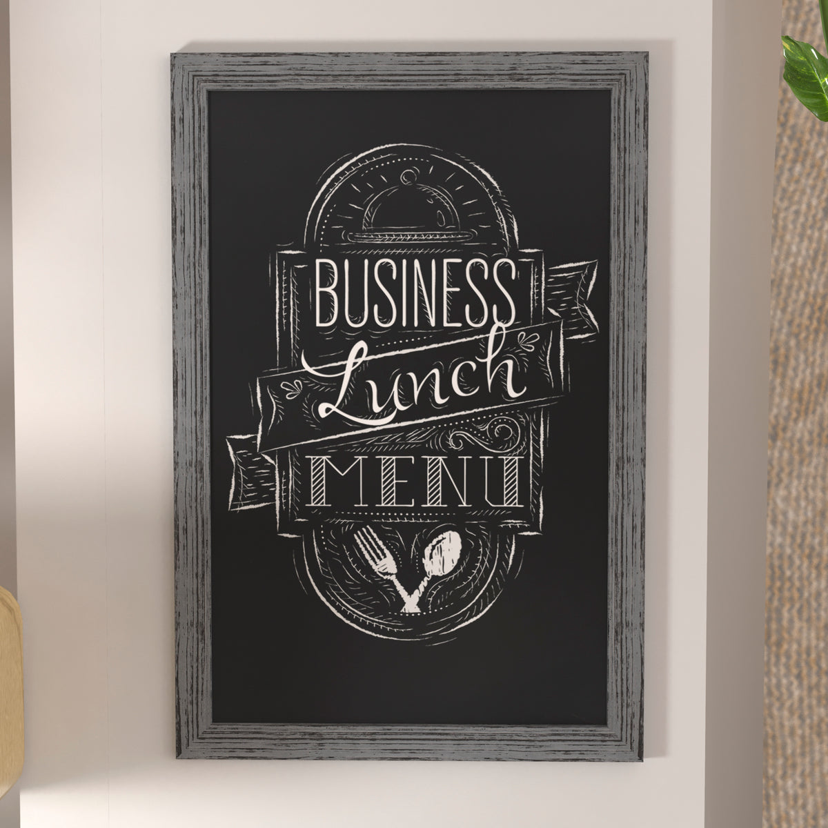 Canterbury 24" x 36" Rustic Gray Wall Mount Magnetic Chalkboard Sign with Eraser, Hanging Wall Chalkboard Memo Board for Home, School, or Business