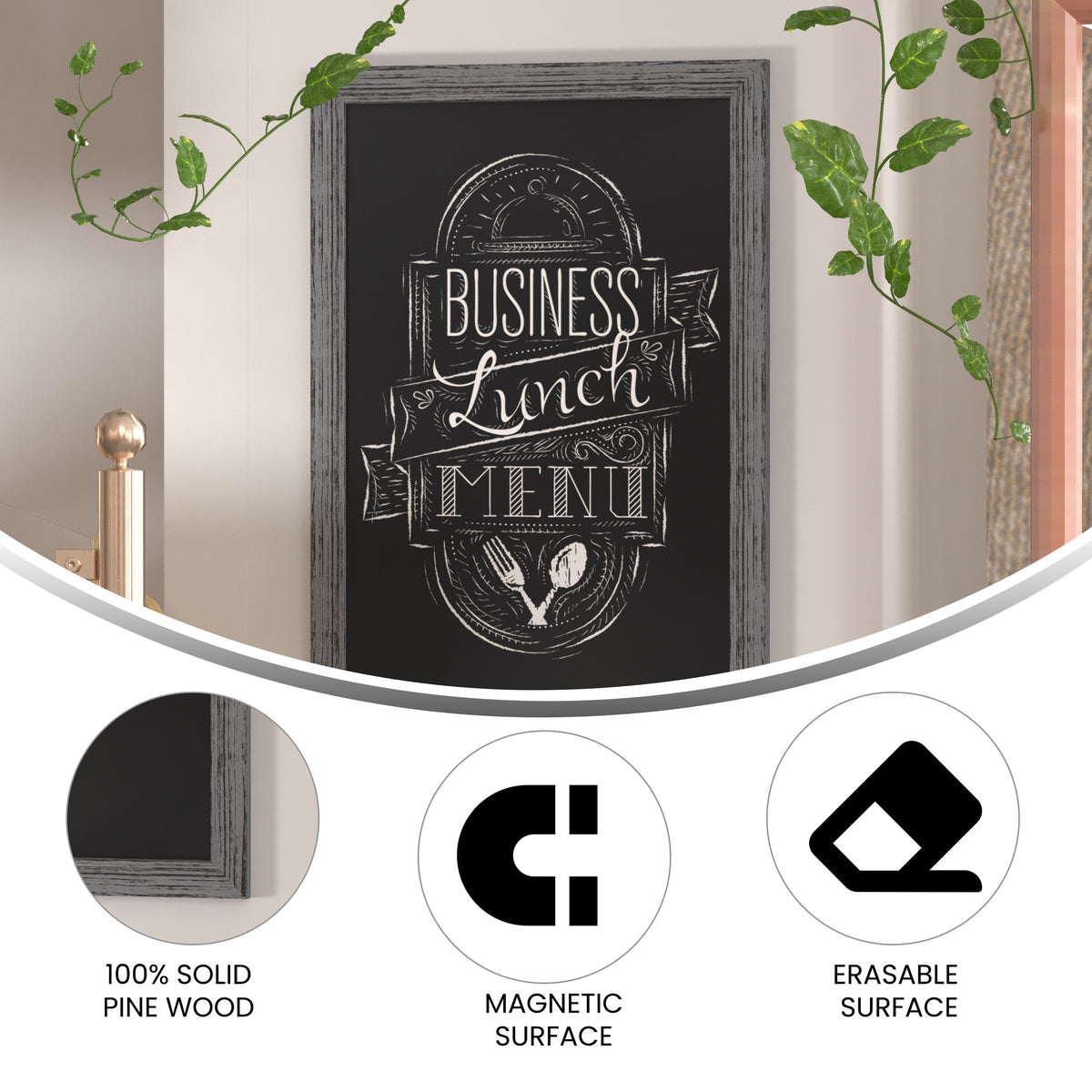 Canterbury 24" x 36" Rustic Gray Wall Mount Magnetic Chalkboard Sign with Eraser, Hanging Wall Chalkboard Memo Board for Home, School, or Business