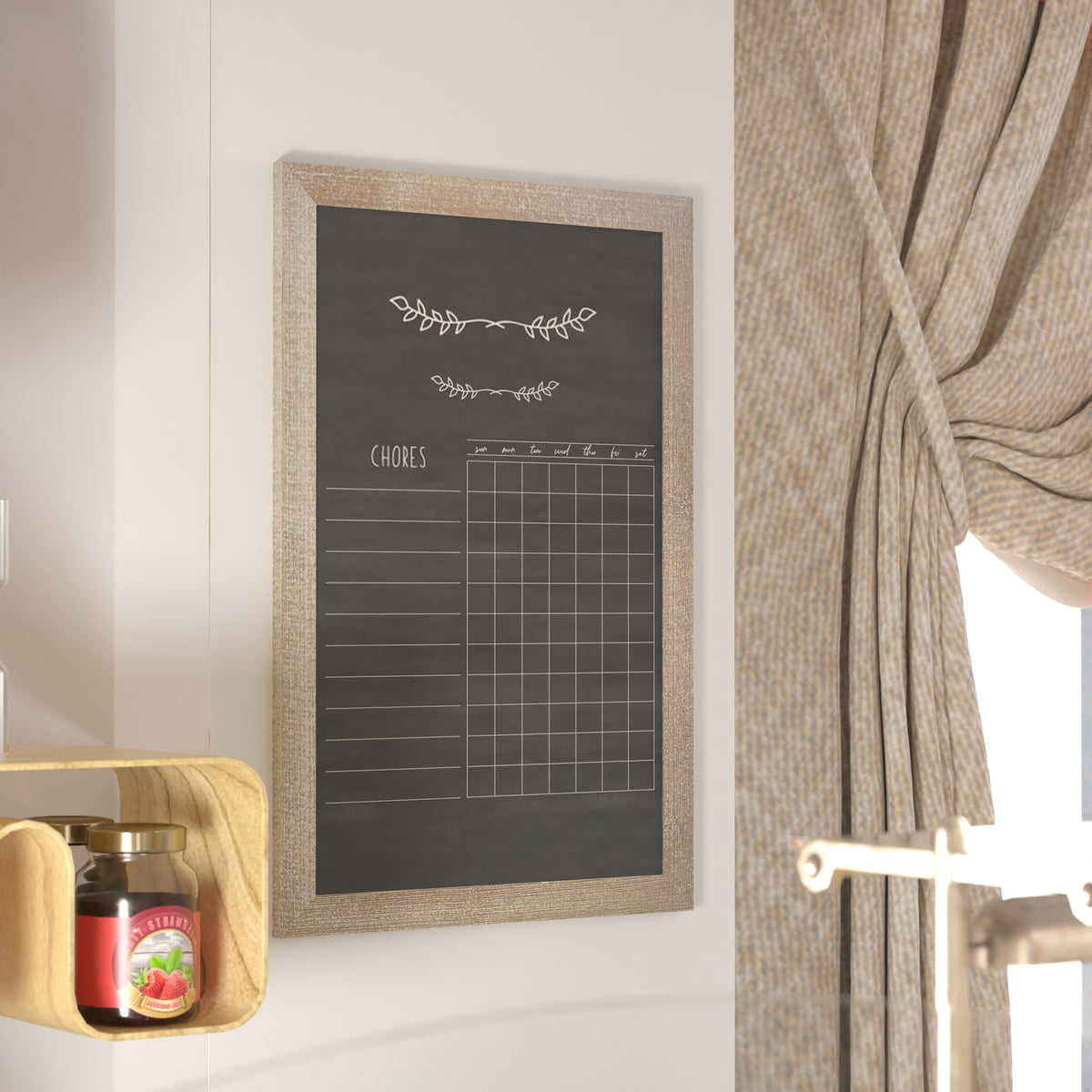Canterbury 24" x 36" Weathered Wall Mount Magnetic Chalkboard Sign with Eraser, Hanging Wall Chalkboard Memo Board for Home, School, or Business
