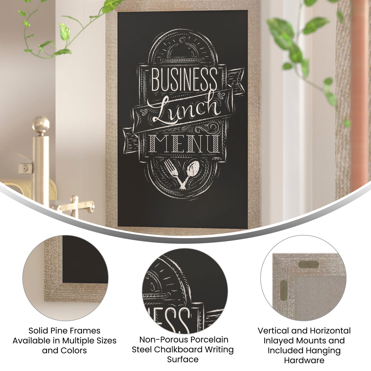 Canterbury 24" x 36" Weathered Wall Mount Magnetic Chalkboard Sign with Eraser, Hanging Wall Chalkboard Memo Board for Home, School, or Business