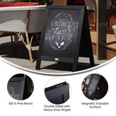 Canterbury 30" x 20" Vintage Wooden A-Frame Magnetic Indoor/Outdoor Chalkboard Sign, Freestanding Double Sided Extra Large Message Board, Black