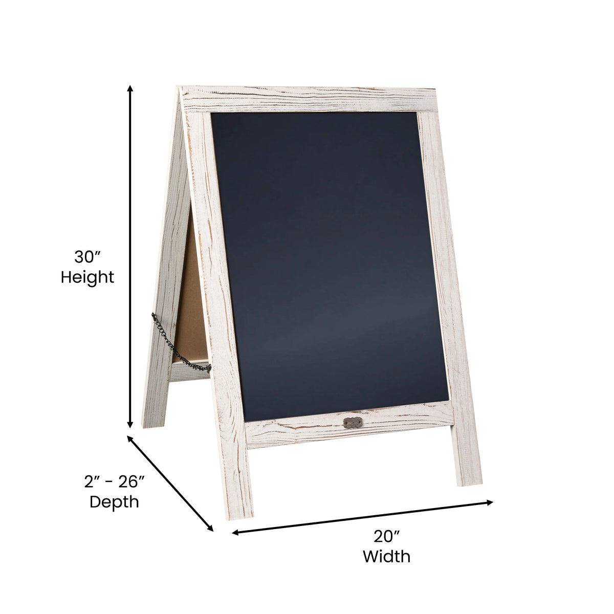 Canterbury 30" x 20" Vintage Wooden A-Frame Magnetic Indoor/Outdoor Chalkboard Sign, Freestanding Double Sided Extra Large Message Board, White Wash