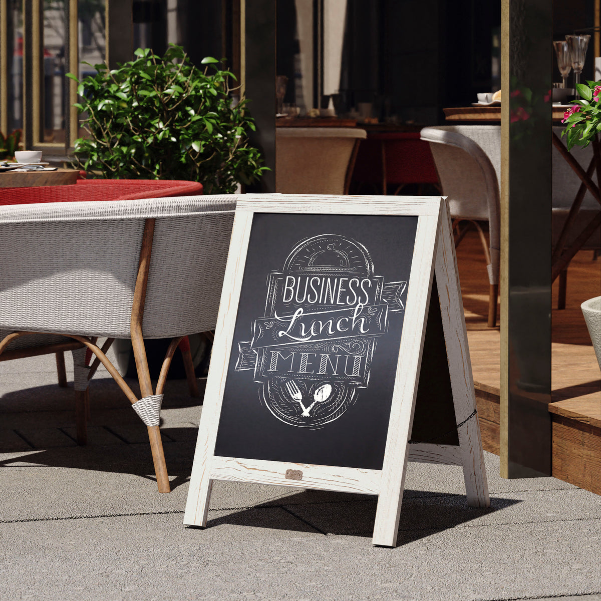 Canterbury 30" x 20" Vintage Wooden A-Frame Magnetic Indoor/Outdoor Chalkboard Sign, Freestanding Double Sided Extra Large Message Board, White Wash