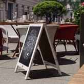 Canterbury 30" x 20" Vintage Wooden A-Frame Magnetic Indoor/Outdoor Chalkboard Sign, Freestanding Double Sided Extra Large Message Board, White Wash
