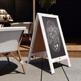 Canterbury 40" x 20" Whitewashed Wooden Indoor/Outdoor A-Frame Magnetic Chalkboard Sign Set - 8 Chalk Markers, 10 Stencils, 2 Magnets, and Eraser